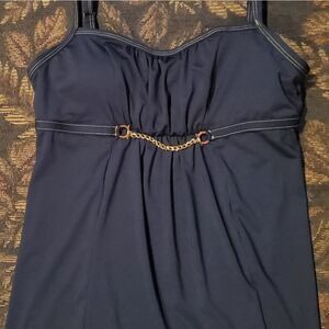 Anne Cole Navy Tankini w/ Gold Accent and Top Stitching Size 12